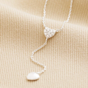 Sterling Silver Crystal Heart Lariat Necklace