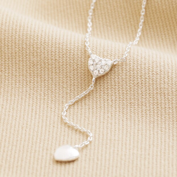 Sterling Silver Crystal Heart Lariat Necklace