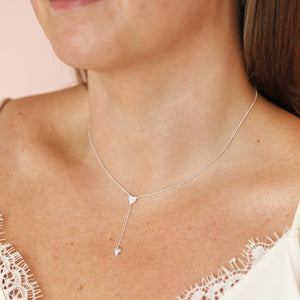 Sterling Silver Crystal Heart Lariat Necklace