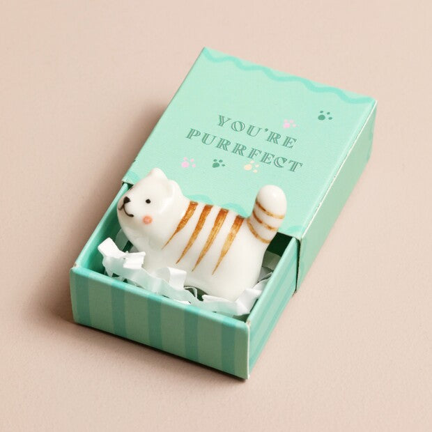 Tiny Matchbox Ceramic Cat Token