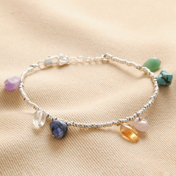 Semi Precious Healing Stones Bracelet Silver