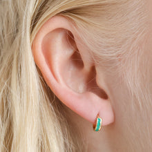 Load image into Gallery viewer, Green Enamel Scalloped Huggie Hoop Earrings in Gold
