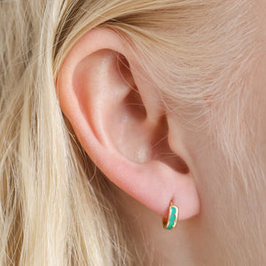 Green Enamel Scalloped Huggie Hoop Earrings in Gold