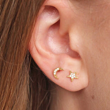 Load image into Gallery viewer, CZ Stone Moon and Star Gold Earrings
