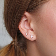 Load image into Gallery viewer, CZ Stone Moon and Star Silver Earrings
