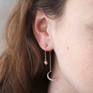 Sparkly Star and Moon Dangly Earrings In Rose Gold