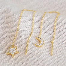 Load image into Gallery viewer, Thread Through Moon and Star Chain Earrings in Gold
