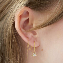 Load image into Gallery viewer, Thread Through Moon and Star Chain Earrings in Gold
