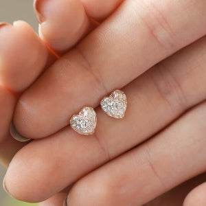 Textured heart stud earrings in silver