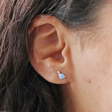 Load image into Gallery viewer, Blue Opal Dinosaur Stud Earrings Silver
