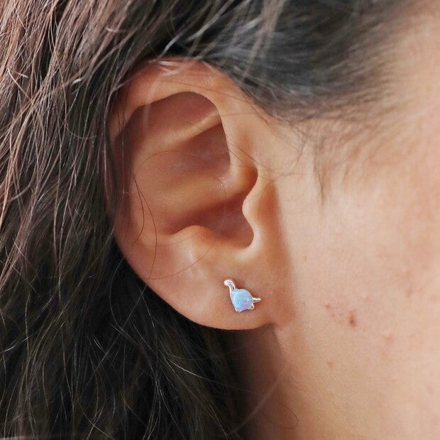 Blue Opal Dinosaur Stud Earrings Silver