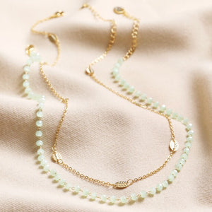 Leaf Chain & Beaded Necklace in 2 set Gold