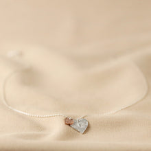 Load image into Gallery viewer, Textured double heart necklace in silver / rose gold
