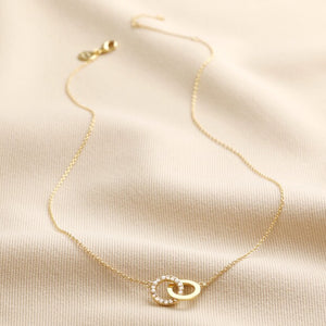Interlocking Pearl & Crystal Hoops Necklace in Gold