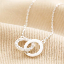 Load image into Gallery viewer, Interlocking Pearl &amp; Crystal Matte Circles Necklace in Silver
