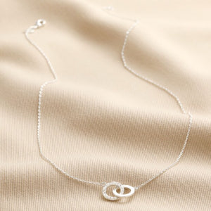 Interlocking Pearl & Crystal Matte Circles Necklace in Silver