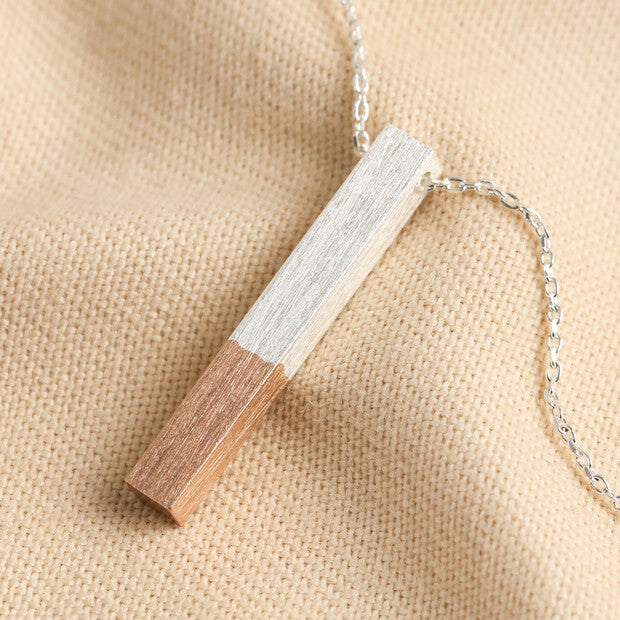 Rose Gold Dipped Bar Pendant Necklace in Silver