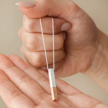 Load image into Gallery viewer, Rose Gold Dipped Bar Pendant Necklace in Silver
