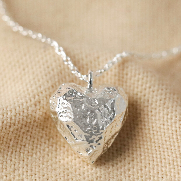 3D Molten Heart Pendant Necklace in Silver