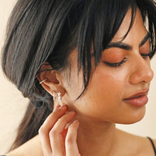Load image into Gallery viewer, Crystal Triple Star Huggie Hoop Earrings in Silver
