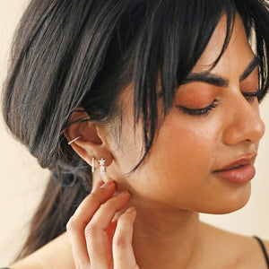 Crystal Triple Star Huggie Hoop Earrings in Silver