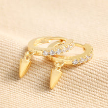 Load image into Gallery viewer, Crystal Spike Huggie Hoop Earrings in Gold
