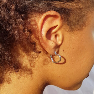 Organic Finish Small Heart Hoop Earrings in Silver