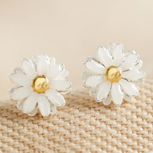 Load image into Gallery viewer, White Enamel Daisy Stud earrings with Gold Middle
