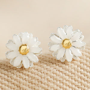 White Enamel Daisy Stud earrings with Gold Middle