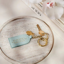 Load image into Gallery viewer, KEEPSAKE CHARM KEYRING  LOVE YOU TO THE MOON AND BACK  Light Duck Egg  7.5cm x 4cm x 0.5cm
