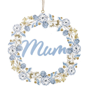 Wood Decoration 12cm - Blue Meadow 'Mum' Disc