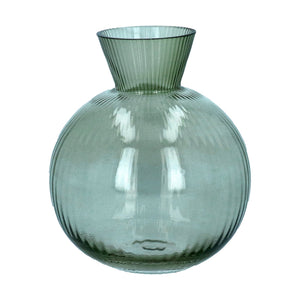 Glass Vase 13cm - Green Ribbed