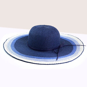 NAVY WIDE BRIM SUN HAT WITH BLUE AND WHITE BORDER