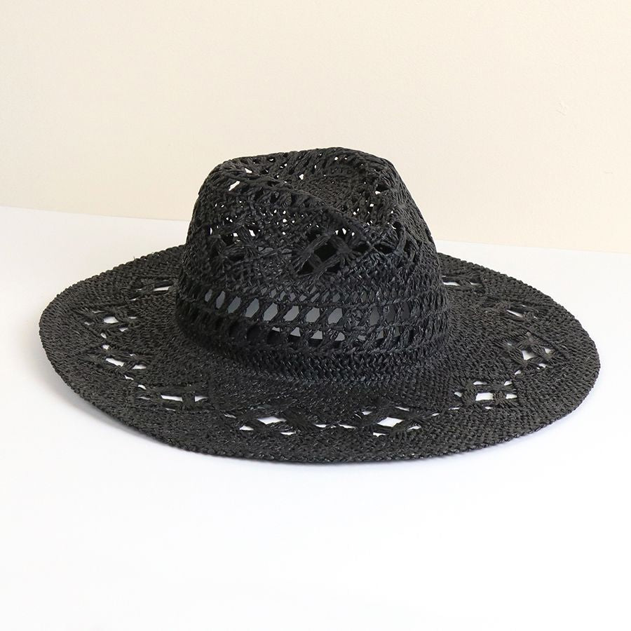 BLACK PAPER STRAW WOVEN SUMMER HAT