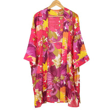 Load image into Gallery viewer, BRIGHT PINK MIX ABSTRACT FLORAL PRINT LONGER LENGTH KIMONO
