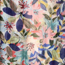Load image into Gallery viewer, BLUE/PINKS AND KHAKI MIX FLOWERS AND LEAVES LONGER LENGTH KIMONO
