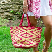 Load image into Gallery viewer, BRIGHT PINK JUTE BAG WITH GOLD OVERPRINT
