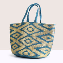 Load image into Gallery viewer, DUSKY BLUE JUTE BAG WITH GOLD OVERPRINT
