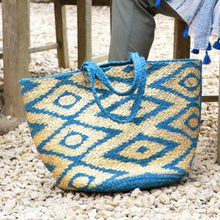 Load image into Gallery viewer, DUSKY BLUE JUTE BAG WITH GOLD OVERPRINT
