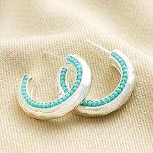 Load image into Gallery viewer, Teal Stone Silver Hammered Hoop
