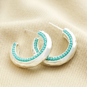 Teal Stone Silver Hammered Hoop