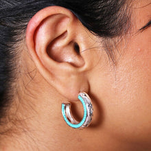 Load image into Gallery viewer, Teal Stone Silver Hammered Hoop
