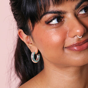 Teal Stone Silver Hammered Hoop