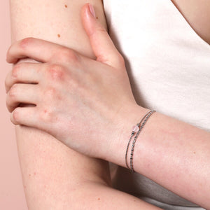 Stainless Steel Pink Stone Double Layered Chain Bracelet
