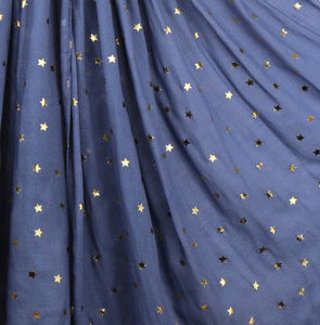 DENIM BLUE VISCOSE SCARF WITH GOLD STAR FOIL PRINT
