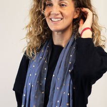 Load image into Gallery viewer, DENIM BLUE VISCOSE SCARF WITH GOLD STAR FOIL PRINT
