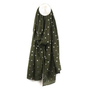 DEEP PINE GREEN VISCOSE SCARF WITH SILVER STAR FOIL PRINT