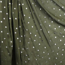 Load image into Gallery viewer, DEEP PINE GREEN VISCOSE SCARF WITH SILVER STAR FOIL PRINT

