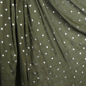 DEEP PINE GREEN VISCOSE SCARF WITH SILVER STAR FOIL PRINT