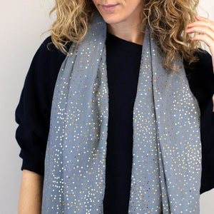 DOVE BLUE-GREY VISCOSE SCARF WITH GOLD SPECKLE FOIL PRINT